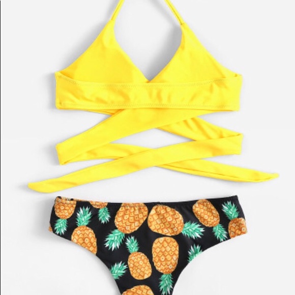 Yellow Pineapple Wrap Bikini - Picture 3 of 4